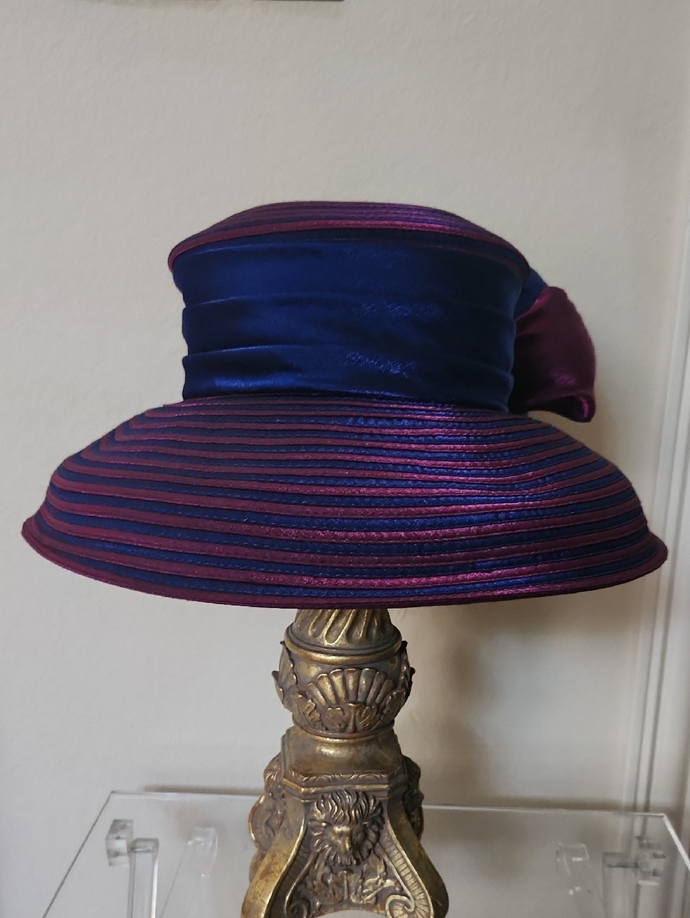 Elegant Women's Purple and Navy Wide-Brim Dress Hat